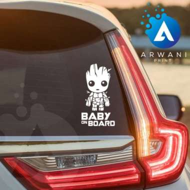 Stiker Mobil Baby Groot on Board Cutting Sticker Kaca Mobil Belakang Multicolor