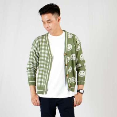 Okechuku CARDIGAN SMILE Kardigan Rajut Pria Gaya Korea Knit Cardigan Mint