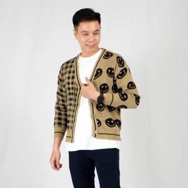 Okechuku CARDIGAN SMILE Kardigan Rajut Pria Gaya Korea Knit Cardigan Mocca