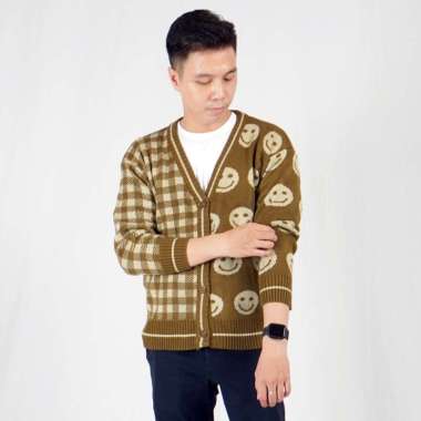 Okechuku CARDIGAN SMILE Kardigan Rajut Pria Gaya Korea Knit Cardigan Bronze