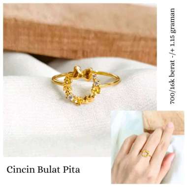 cincin model bulat bunga pita elegant emas asli