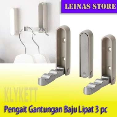 Pengait Gantungan Baju Dinding LIpat Alumunium 3 pcs oval
