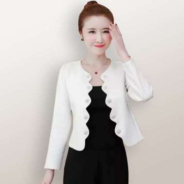 Blazer Kerja Kantor Wanita Gaya Korea Cantik Murah Terbaru - Jfashion Xaviera XL-XXL Putih