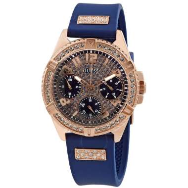 Guess Ladies Frontier Crystal Pave Multifunction Dial Rubber Strap Original Jam Tangan Wanita