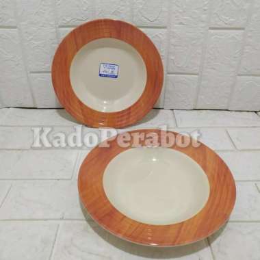 piring bulat cekung centris 9 - piring onyx motif kayu -piring melamin