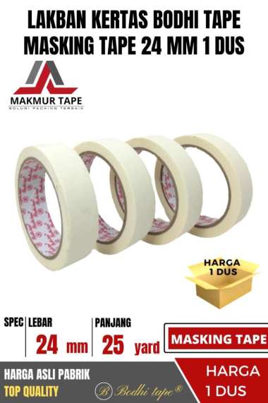 MASKING TAPE / LAKBAN KERTAS 24MM X 25YARD BODHI TAPE 1 DUS TERMURAH PUTIH