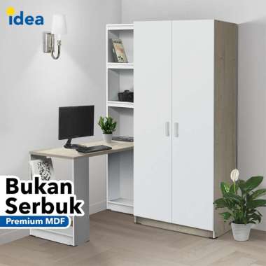 IDEA Furniture SANDIEGO Lemari Pakaian Baju Kayu Putih 2 Pintu dengan Meja Belajar / Meja Kerja Kant