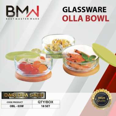 1 Set Mangkok Salad Tutup Tempered Glass Food Container Glassware Bowl OLLA BOWL