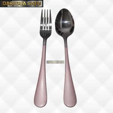 Sendok Garpu Makan Dinner Spoon Color (1 Set) Merah Muda