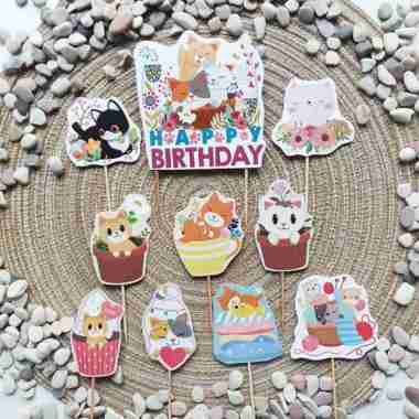 satu set cake topper hiasan kue ulang tahun karakter Aneka Jenis Kucing