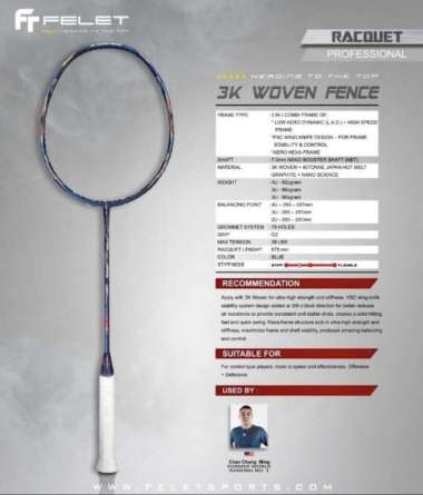 Raket Badminton Felet 3k Woven Fence Original