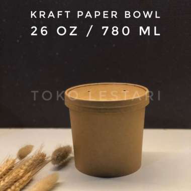 Kraft Paper Bowl 26 Oz + Lid Food Grade Untuk Soup cup / Ice Cream cup