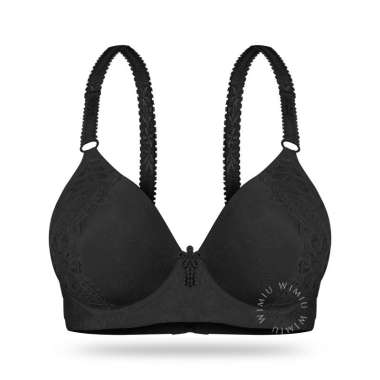 Wimiu BH Tanpa Kawat Bra Wanita BH Tanpa Kawat Motif Bunga Renda 100072 Black 36