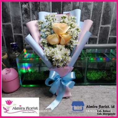 Bouquet bunga mawar PLATINUM | buket bunga asli segar | hand bouquet Biru-Pink