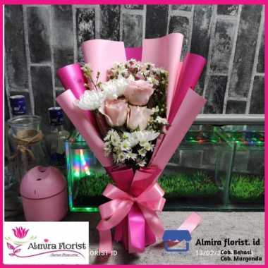 Bouquet bunga mawar PLATINUM | buket bunga asli segar | hand bouquet Pink Muda-Pink Tua