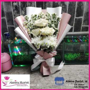 Bouquet bunga mawar PLATINUM | buket bunga asli segar | hand bouquet Pink-Putih