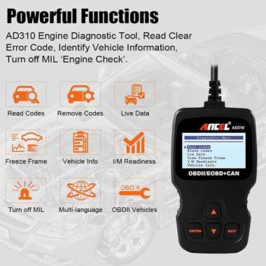 Ancel AD310 OBD2 Automotive Car Diagnostic Scanner - Hitam Multicolor