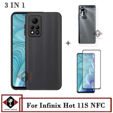 3in1 Case Aero Infinix Hot 11s NFC Free Anti Gores Layar & Garskin Hijau Army