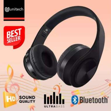 Unitech Headset Headphone Bluetooth Wireless Portable Super Bass D-422 Merah warna