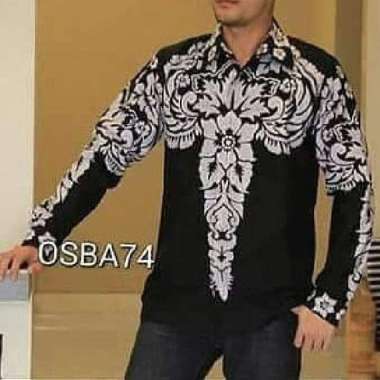 @Kemeja Batik Lengan Panjang Motif Bunga Putih Berkualitas