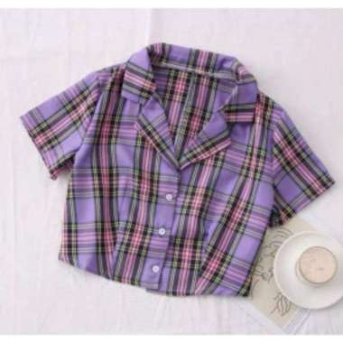 Kem Yurena Top | Kemeja Crop Wanita - Bahan Crepe - Fit to L Semua Ukuran Ungu