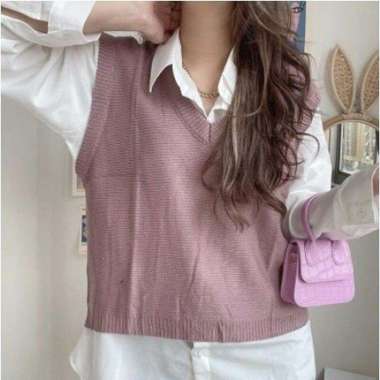 KANI VEST ROMPI BASIC RAJUT | Knit Vest Rompi Rajut | Rajut murah kekinian | ALENA VEST Ungu Lilac