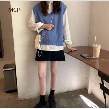 KANI VEST ROMPI BASIC RAJUT | Knit Vest Rompi Rajut | Rajut murah kekinian | ALENA VEST Navy