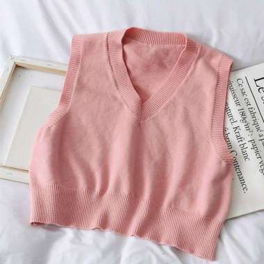 KANI VEST ROMPI BASIC RAJUT | Knit Vest Rompi Rajut | Rajut murah kekinian | ALENA VEST Pink