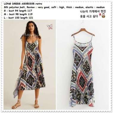 AB350335 Retro Long Dress Midi Lipit Plisket Wanita Korea Import