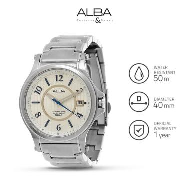 Jam Tangan Stainless Pria Silver Alba AJN085 Quartz Analog AJN085X1 Original SILVER