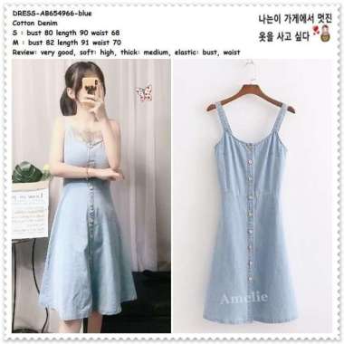 AB654966 Casual Tank Top Mini Dress Katun Denim Wanita Korea Import