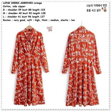 AB854483 Long Dress Midi Maxi Lengan Panjang Korea Import Tunik Orange