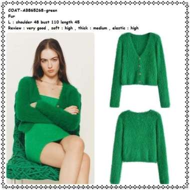 AB865268 Fur Jaket Cardigan Bulu Wanita Korea Import Green Hijau
