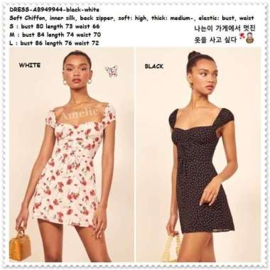 AB949944 Sexy Mini Dress Vintage Wanita Korea Import Hitam Putih Bunga