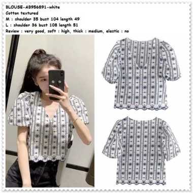 AB956891 Baju Atasan Bordir Wanita Blouse Korea Import Putih White