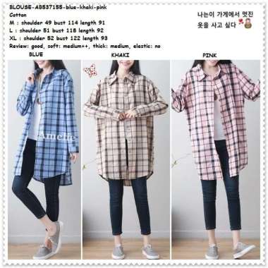 Baju Atasan Kemeja Kotak Wanita Blouse Korea Import AB537155 Tunik