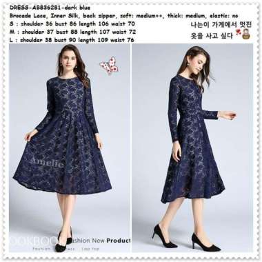 Long Dress Midi Brukat Lengan Gaun Pesta Wanita Korea Import AB836281