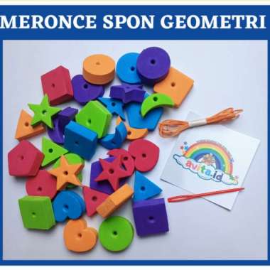 Meronce spon spons bentuk geometri (Free Jarum dan Tali) | Meronce spons shapes | Alat peraga edukas