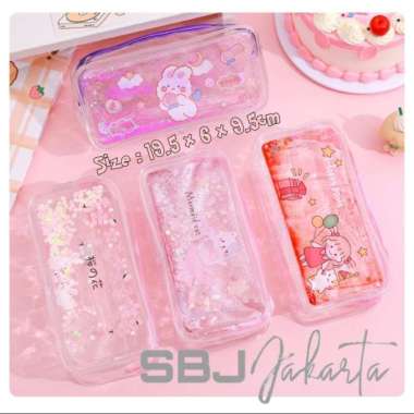 Tempat pensil Kotak Pensil Tas kosmetik GLITTER Quicksand Liquid LOVELY CAT warna