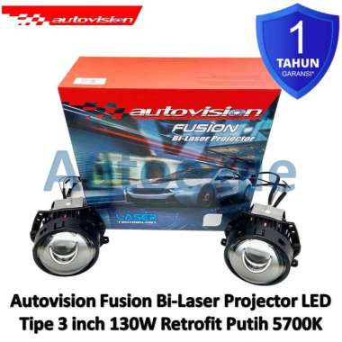 Autovision Bi Laser Projector Fusion 3inch 130W Putih 5700K Retrofit LED Bilaser Projie Lampu Mobil 
