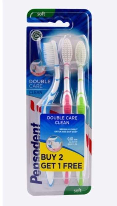 SIKAT GIGI PEPSODENT DOUBLE CARE CLEAN ISI 3 SOFT LEMBUT