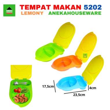 Box Tempat Makan Kotak Bekal Plastik 3 Sekat 5202 Lemony Biru