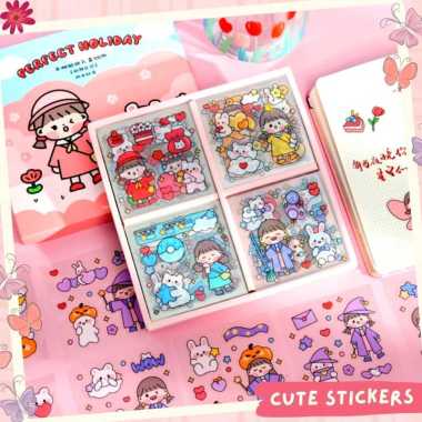 Stiker 2D Tempel Lucu Planner Scrapbook Cute Aesthetic Sticker Dekorasi Design DIY Anti Air Pink