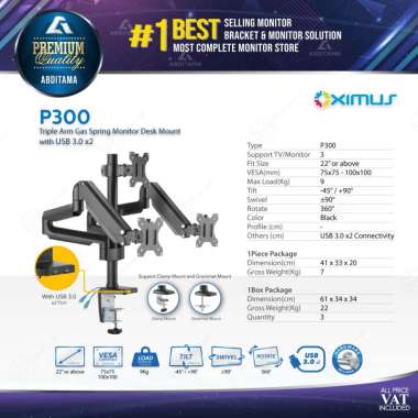 BRACKET MONITOR GAS SPRING OXIMUS P300 TILT SWIVEL ROTATE USB 3.0 x2