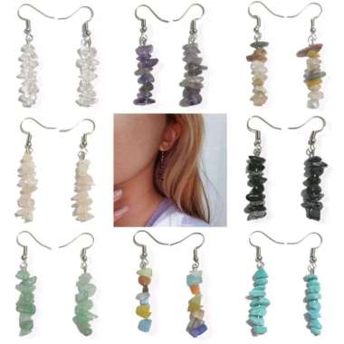 Sarah Quartz Hook Earrings Natural Stone Anting Hooks Batu Alam Fluorite