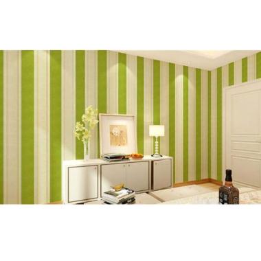Oem Motif Garis Wallpaper Dinding Hijau Muda 10 M X 45 Cm