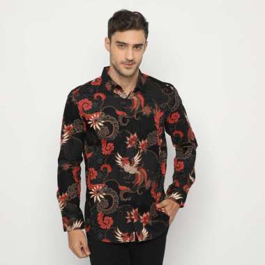 Platini Kemeja Batik Pria Lengan Panjang Hitam Merah 460562 XXL