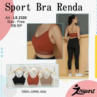 Sport Bra Rajut Spandek Renda Tali Silang Insport LS 2320 Hitam