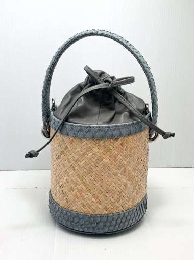 Hand Bag Wanita-Bag Lulu Lampit-Sling Bag-Tas Kulit Asli-Tikar-Anyam Grey
