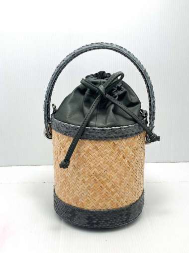 Hand Bag Wanita-Bag Lulu Lampit-Sling Bag-Tas Kulit Asli-Tikar-Anyam Dark Grey Motif